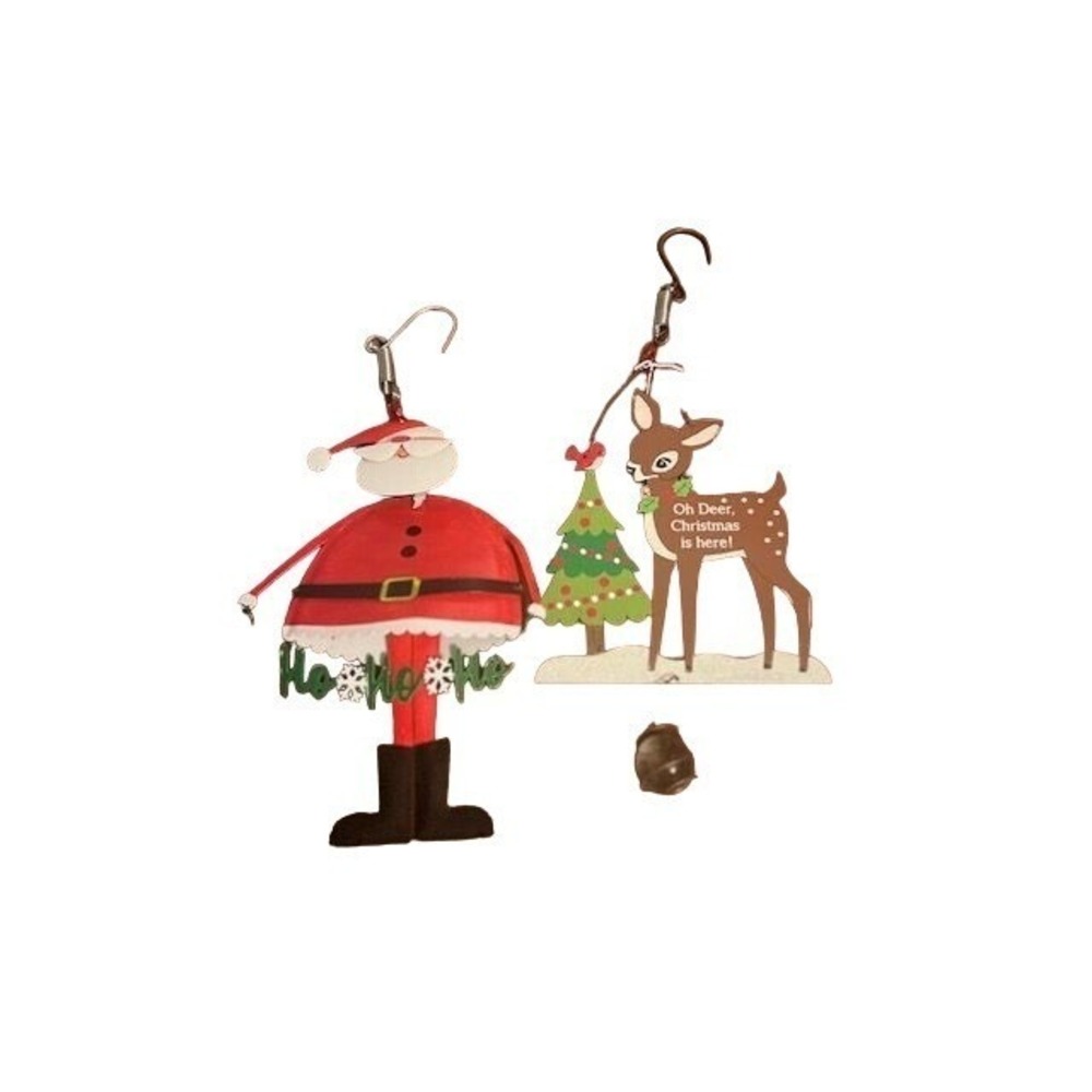 Santa & Reindeer Christmas Metal bouncy Ornaments With Hooks vintage style